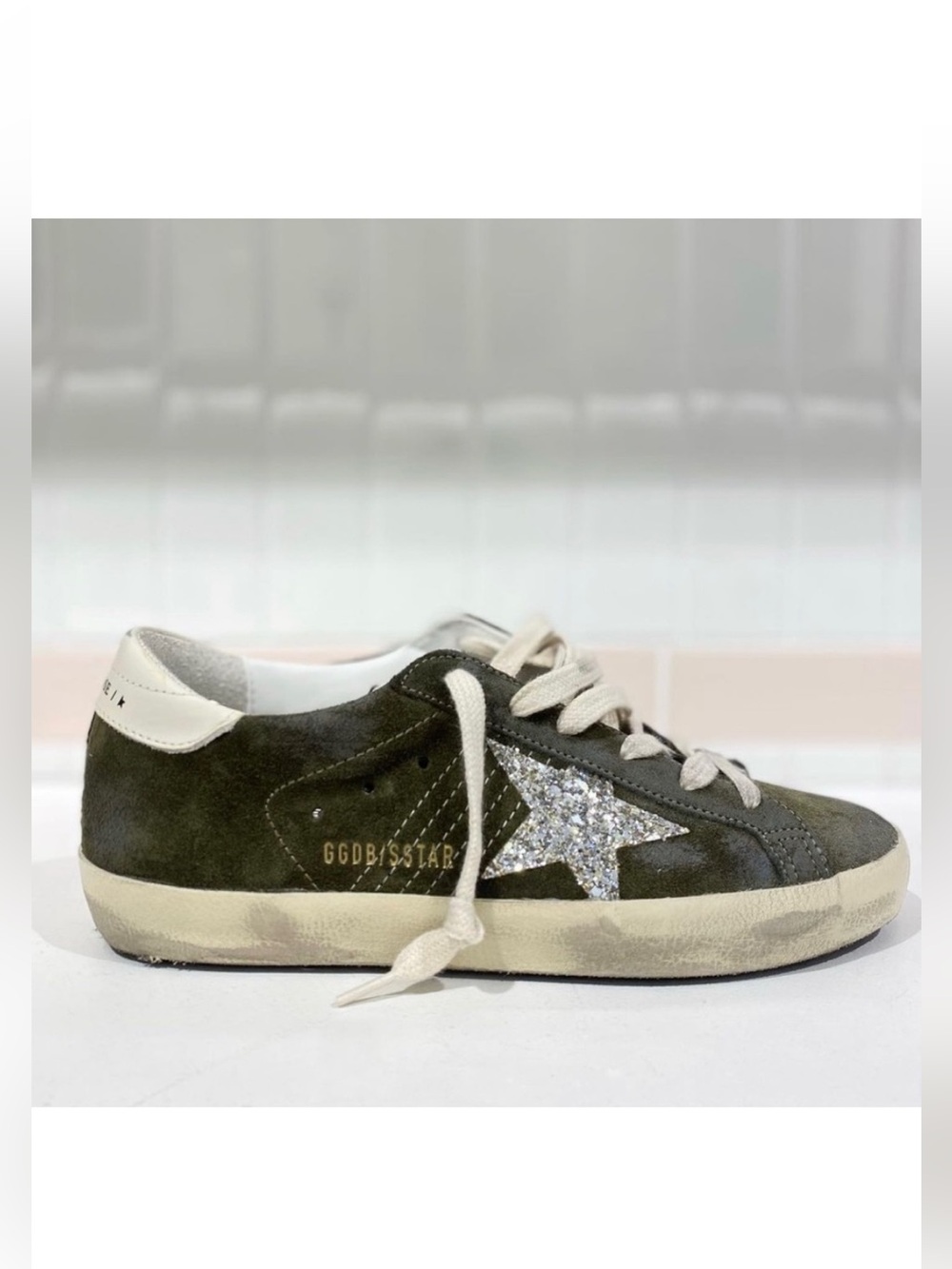 Golden Goose Superstar Sneaker Green Suede/Silver Glitter/Cream sz 39 New in Box